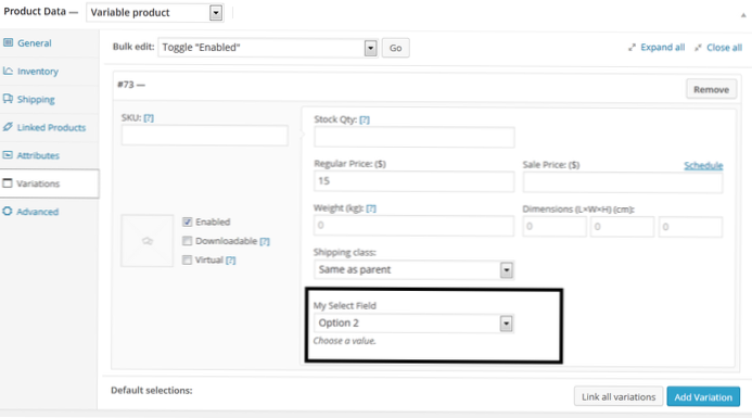 Dodaj pole niestandardowe do odmian woocommerce [zamknięte]