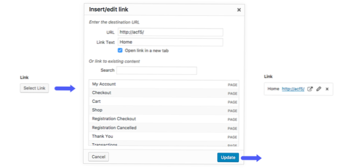 Ajouter un lien vers les données de champ wordpress