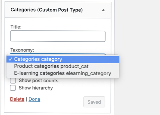Adding custom post category to categories widget