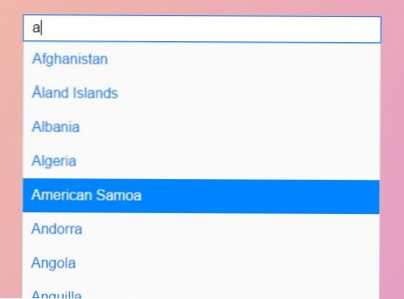 Suggerimento automatico/completamento automatico per selezionare l'opzione a discesa