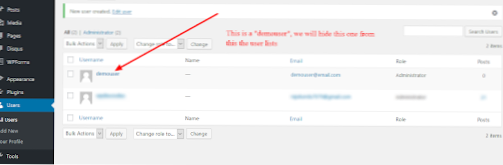 Can we hide a certain user in WP?