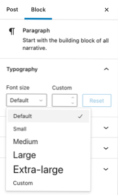 Cambia il carattere predefinito usato in Gutenberg