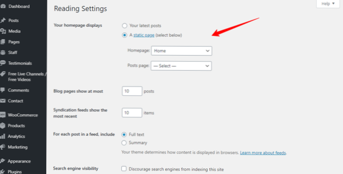 Opret statisk side i wordpress