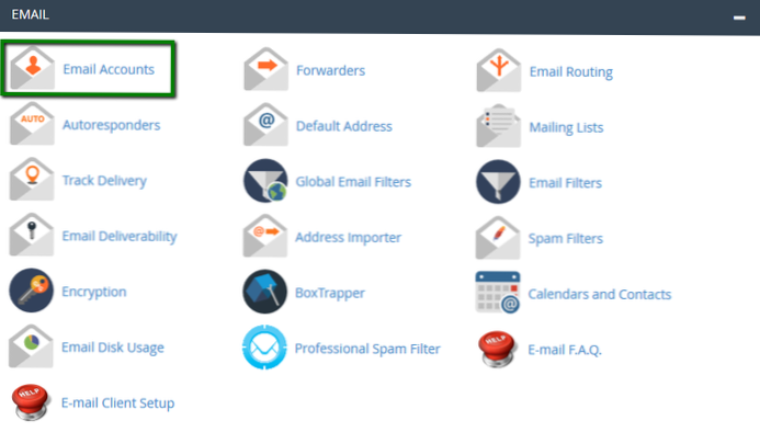 Crea/controlla account e-mail cPanel da Wordpress