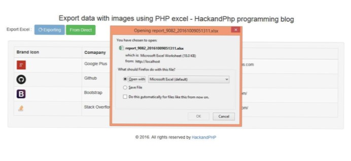 Téléchargez Excel (phpExcel) en cliquant sur le bouton