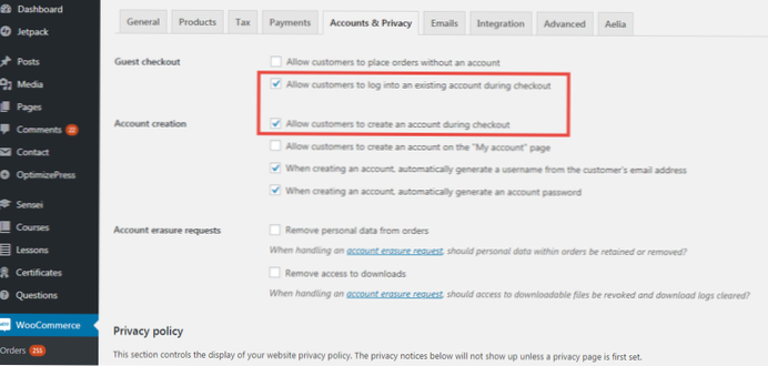 Masquer le formulaire de connexion woocommerce