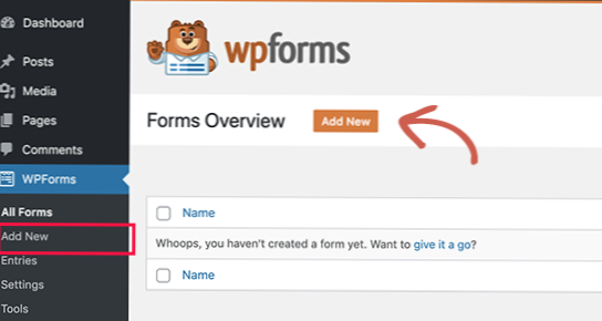 Come posso aggiungere un collegamento a un modulo contattaci di WPForms nel menu principale??