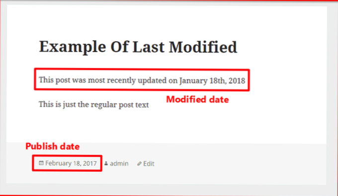 How can I display the last updated post with the author, the created date, and the modified date on one line?