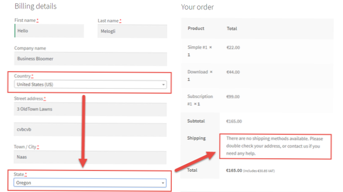 Hvordan kan jeg begrense woocommerce-produkter etter stat og by?