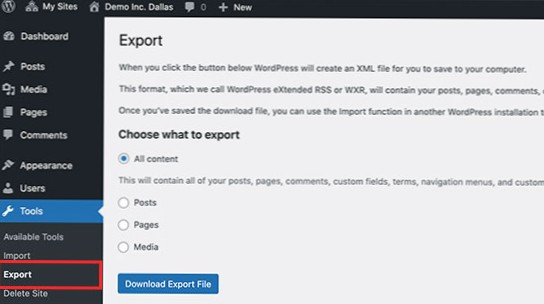 How do I export a single site in a multisite content without using a plugin? The default WP export does not catch all