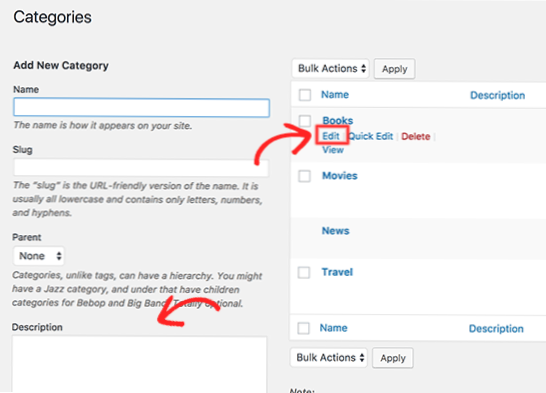 How to hide description on categories and tags?