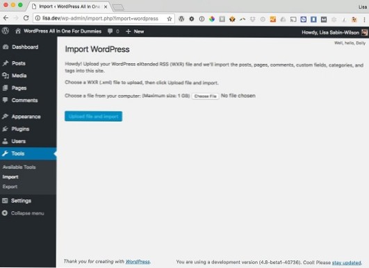 Jak importovat web WordPress na nový web WordPress?