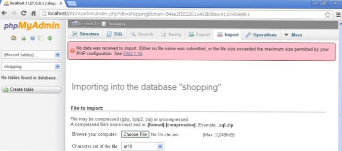 Importer stor database i php min administrator