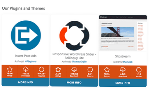 Informace a stránka z pluginu Wordpress