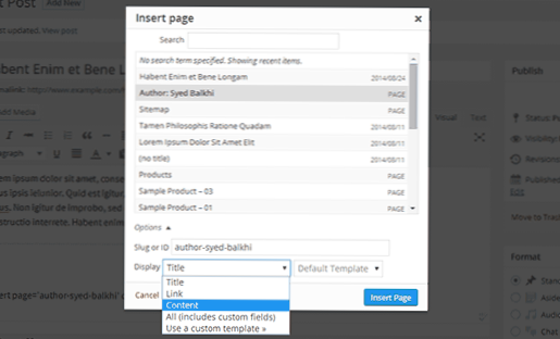 insert a Wordpress page content into a pop up