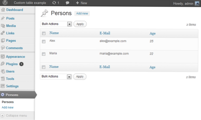 Insérer des données personnalisées dans une table personnalisée sur la base de données wordpress