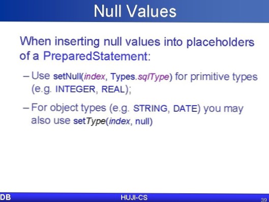 Indsæt NULL-værdi ved hjælp af prepare ()