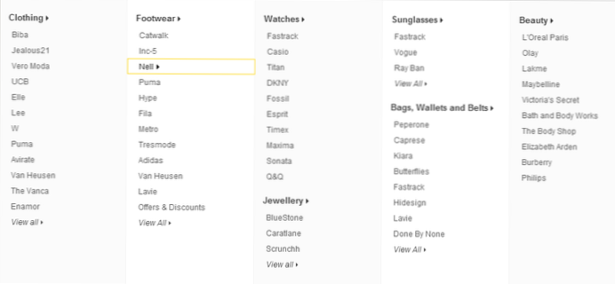 Lista de categorías