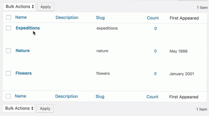 Faça alterações para exibir dados de taxonomia