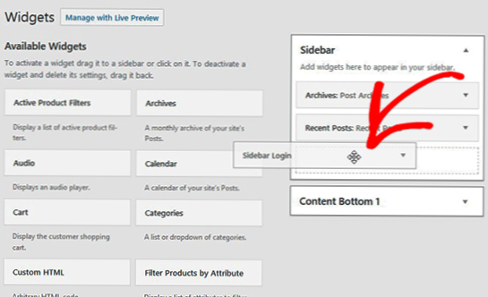 Registre uma barra lateral em um plugin do Wordpress