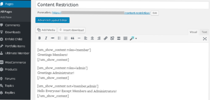 Restringir páginas de administração para funções de usuário específicas