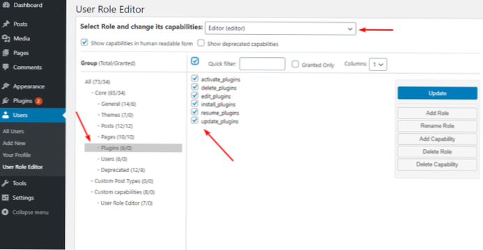 See which user role / capability is needed to use a plugin