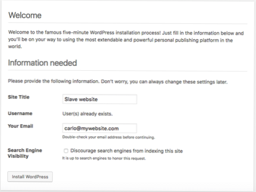 Condividi l'accesso utente tra le installazioni di wordpress