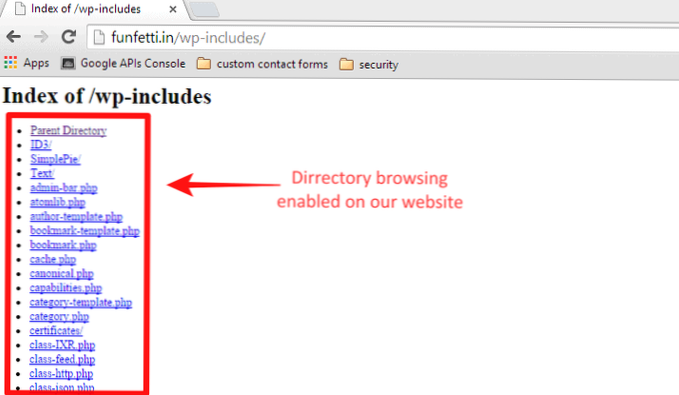 Devo disabilitare l'elenco delle directory per wp-includes?