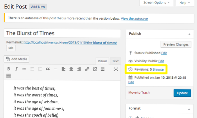Show history of post revisions on front end