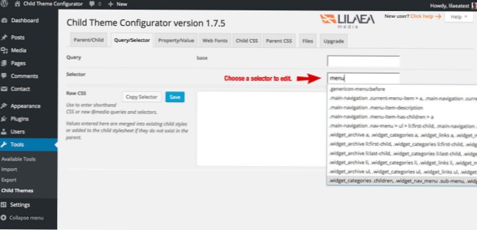 Aggiornamento di un tema figlio importato dall'interfaccia utente di wp-admin