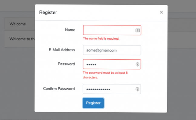 Validate form in page in modal window