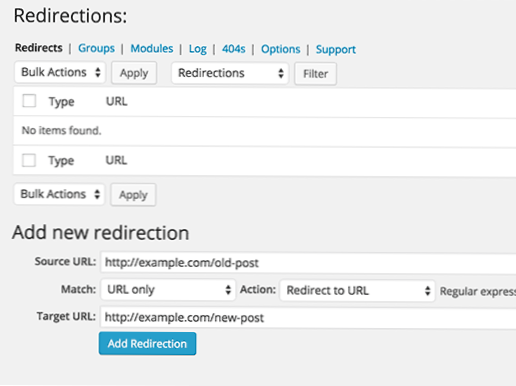 What does WordPress uses to redirect users from one url to another?