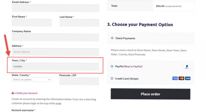 la page de paiement woocommerce n'enregistre pas la ville sélectionnée