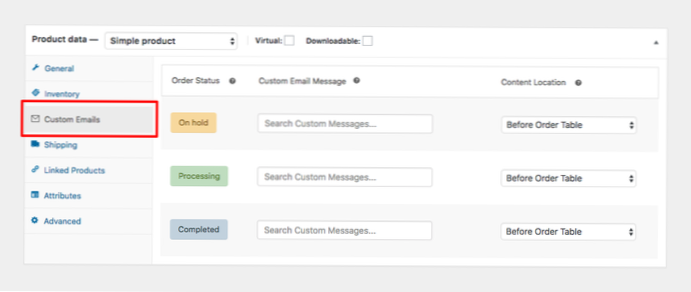 WooCommerce customize an email for each product if purchased