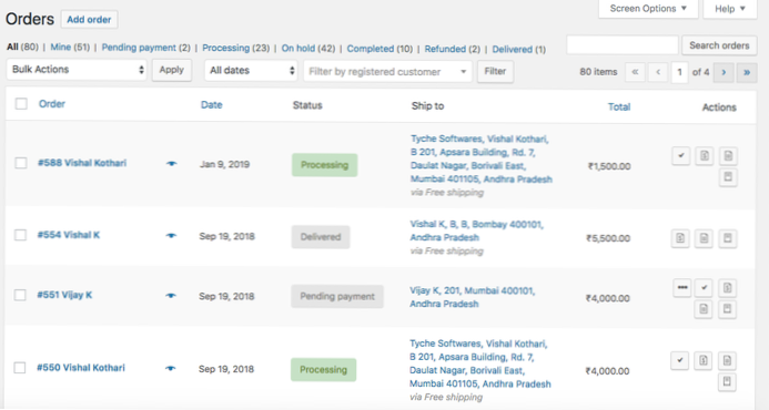 Woocommerce Filtrer bestillinger etter forsendelsesmetode