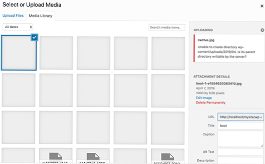 wordpress Ne pas afficher la nouvelle pièce jointe d'image dans les médias