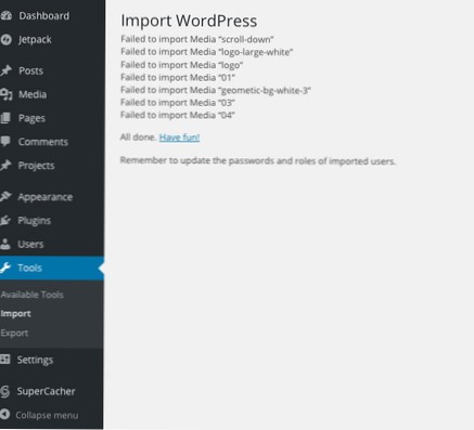Wordpress-importør “Kunne ikke importere medier”