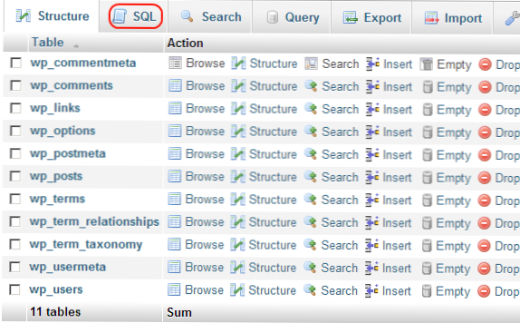 Wordpress update databse table