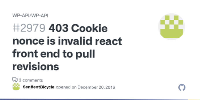 403 erreur rest_'cookie_invalid_nonce' sur la demande d'API