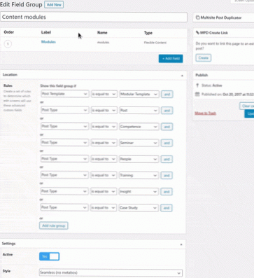 ACF. Comment puis-je insérer un champ de contenu flexible dans un autre?
