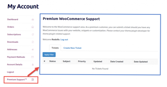 Ajouter une nouvelle vue sur la page du compte Woocommerce