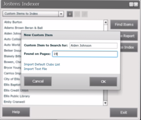 přidat položky stránky do indexu