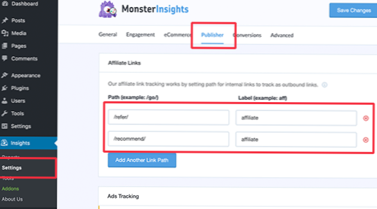 Ajouter la visite de la page et le suivi des clics sur le lien au plug-in