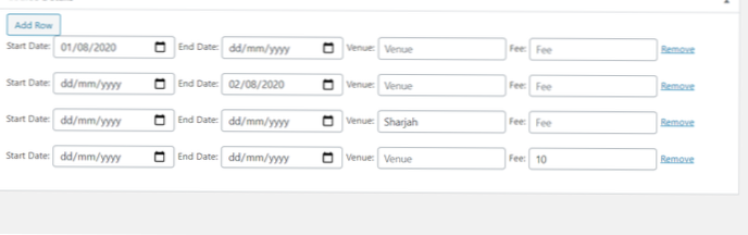 Lägg till / uppdatera grupperade metadata med anpassad posttyp