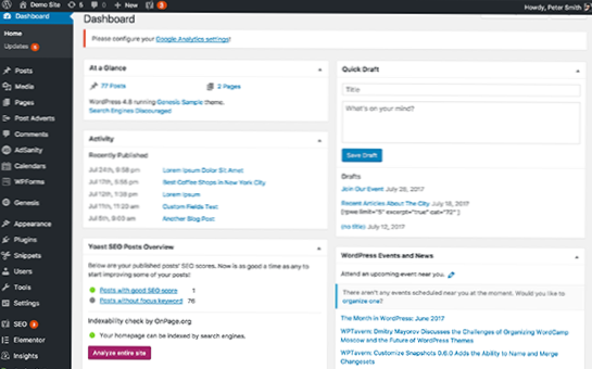Opbygning af et WP Dashboard til klientinformation, IKKE ændring af admin dashboard til webstedet