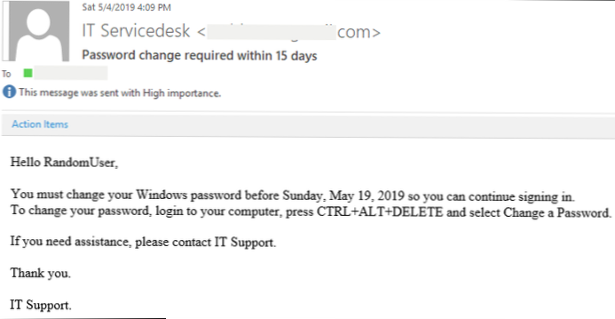 Email di notifica modifica password