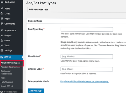Crie APIs para tipos de postagem personalizados