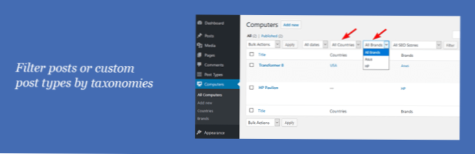 criar filtro na página de administração da taxonomia