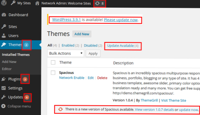 Dezactivați notificarea de actualizare wordpress