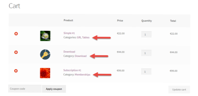 Toon producten per categorie op de Woocommerce-winkelwagenpagina?